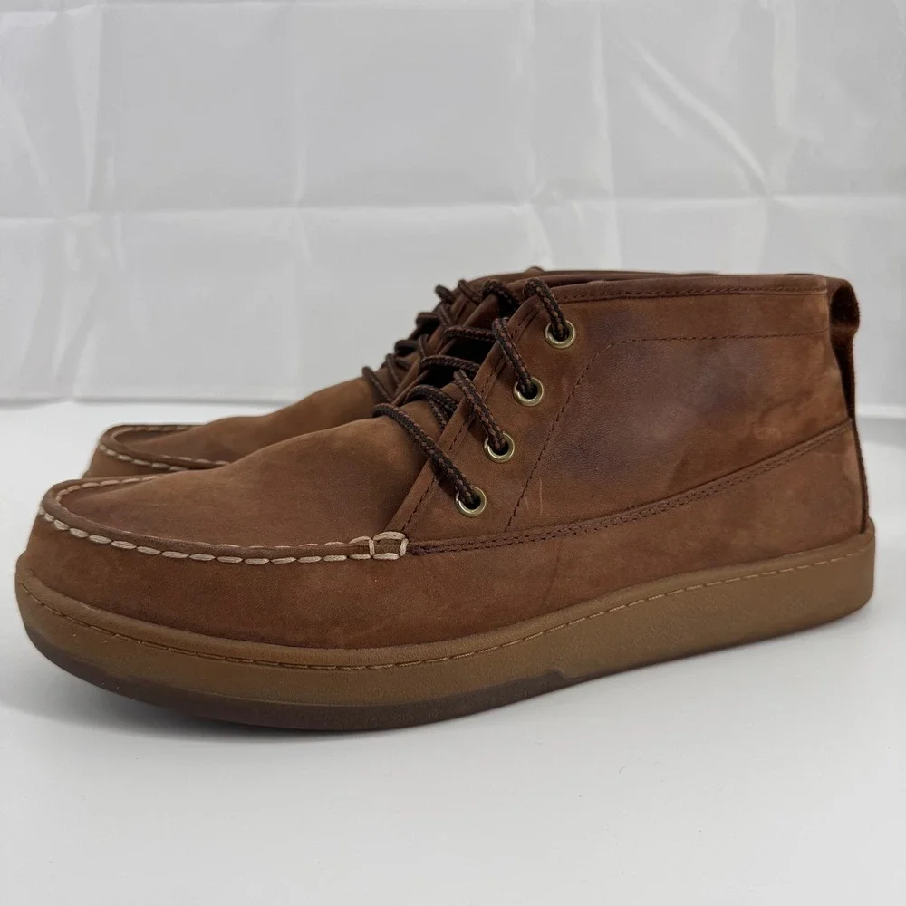 L.L.Bean Chukka Boots Mens 11 Brown Leather Plaid Lined Moc Toe 504638
